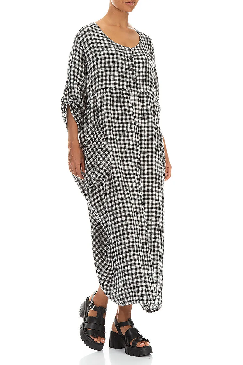 PressureRelief Seams Buttoned Black & White Check Linen Dress