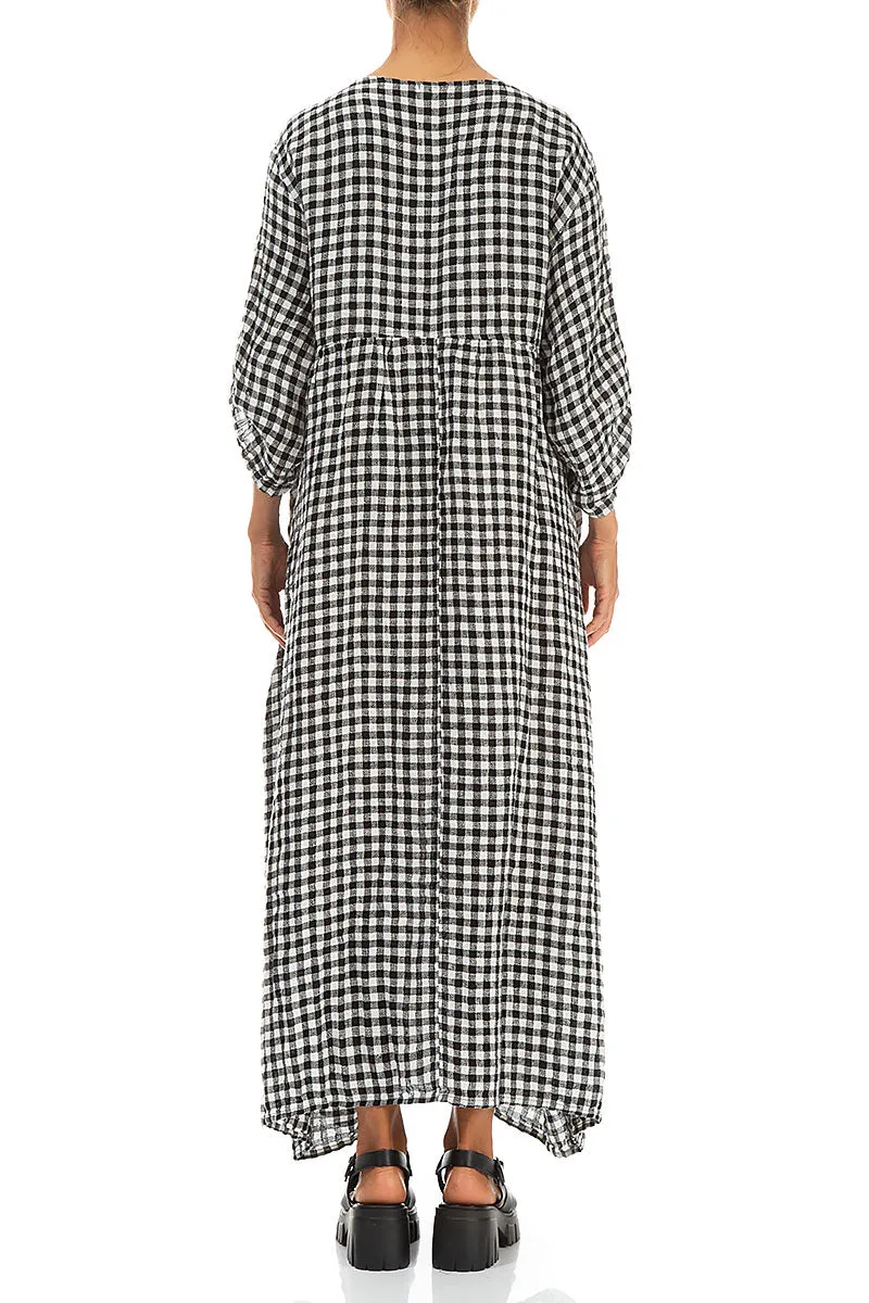Buttoned Black & White Check Linen Dress Smile Glow Organic Ease