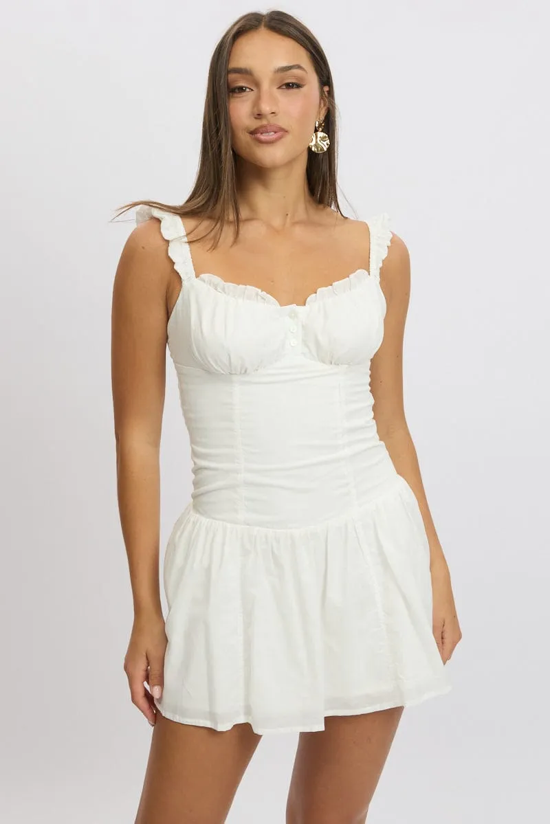 White Fit And Flare Dress Drop Waist Mini Poplin Tagless Labeling