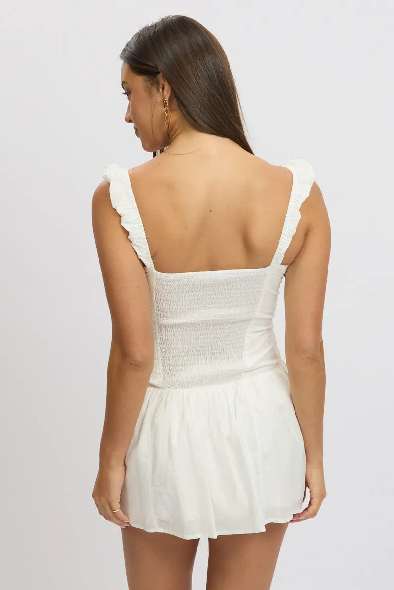 Classic Fashion Sun shield White Fit And Flare Dress Drop Waist Mini Poplin
