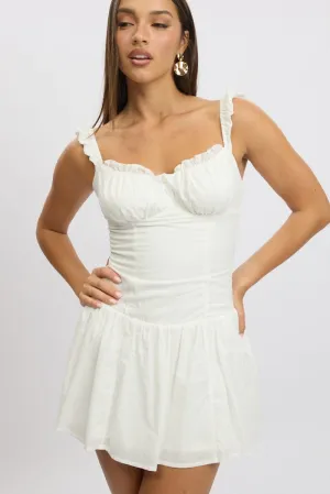 Nature Glow White Fit And Flare Dress Drop Waist Mini Poplin