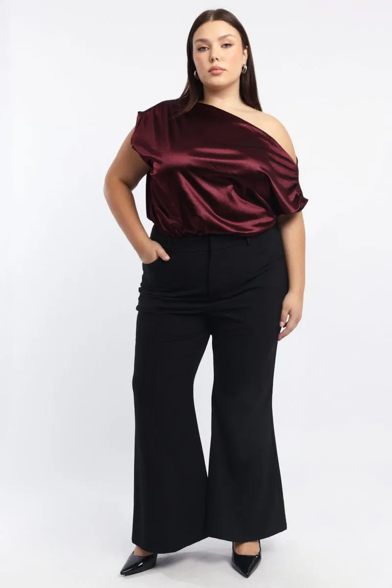 Ripstop Texture Flattering Shape Black Slight Flared Tailored Work Pants