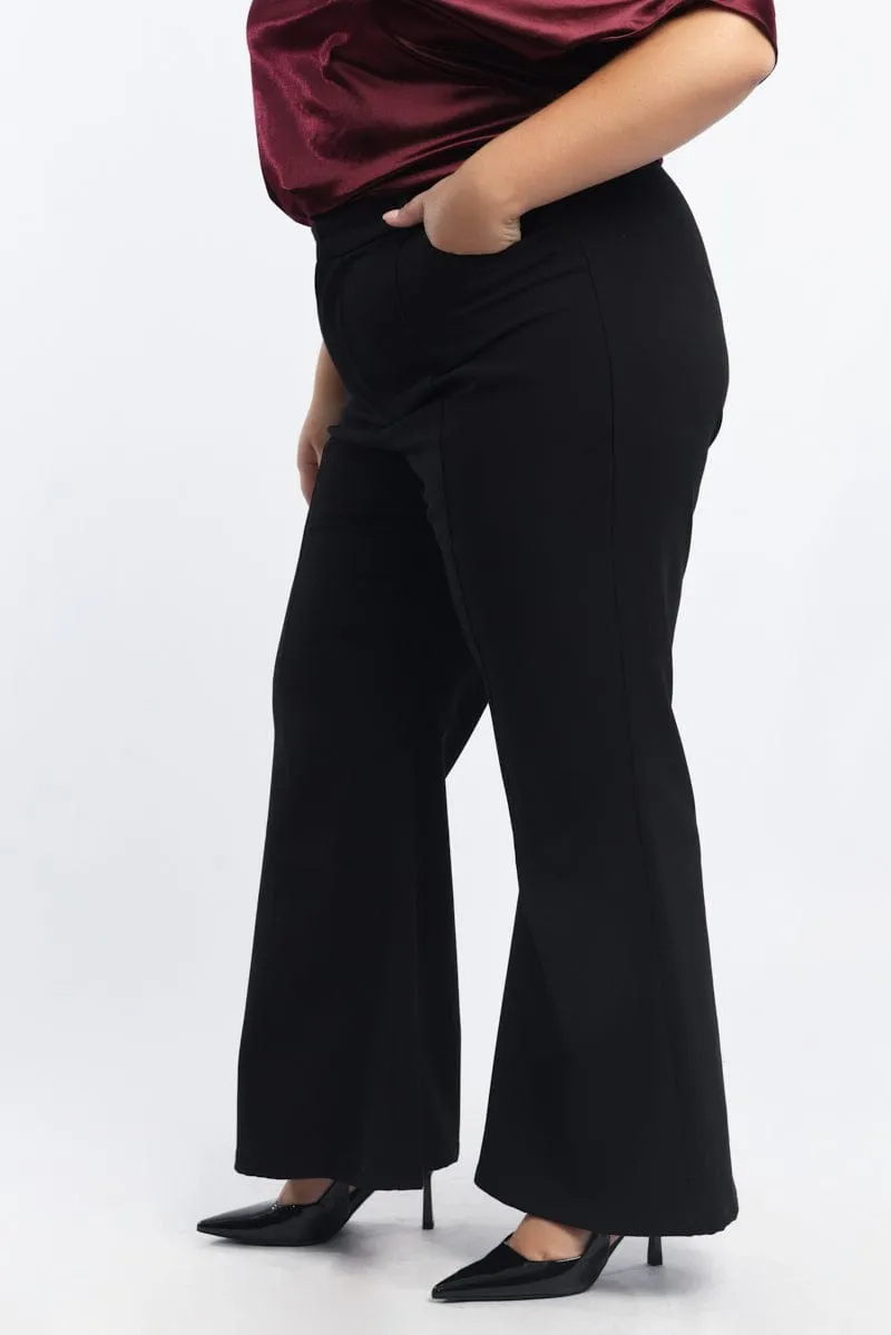 Black Slight Flared Tailored Work Pants Premium Look Comfort Flex