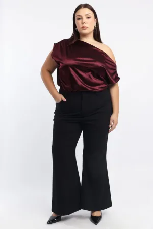 Ripstop Texture Flattering Shape Black Slight Flared Tailored Work Pants