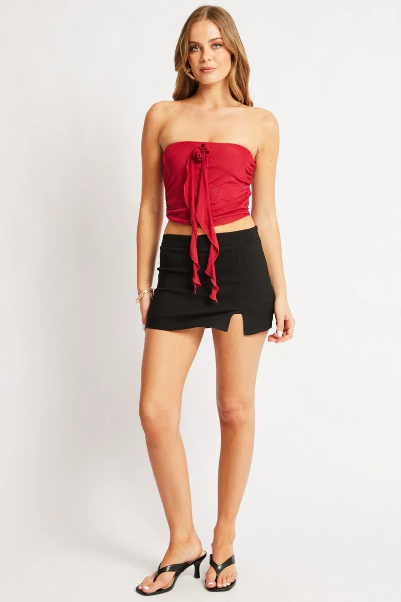 Mid Rise Black Mini Skort Skirt High Rise Front Split Begaline Lined