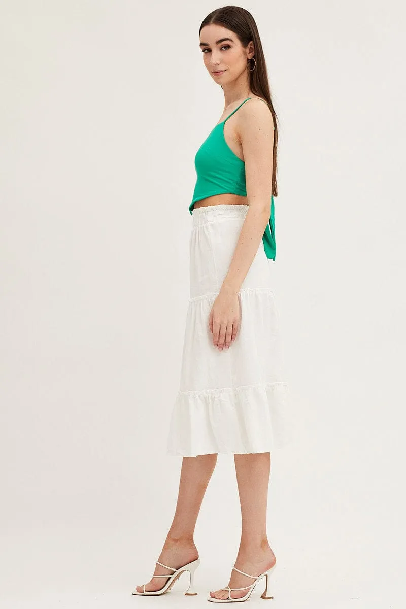 Style Essential Modern Cut White Tiered Midi Skirt