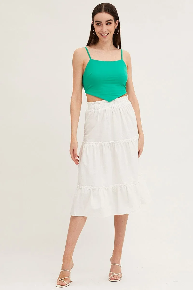 White Tiered Midi Skirt Day Wear