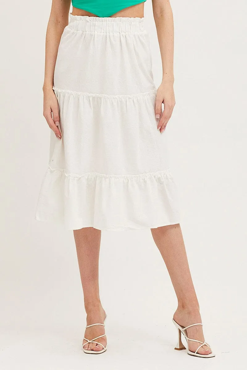 Sustainable White Tiered Midi Skirt