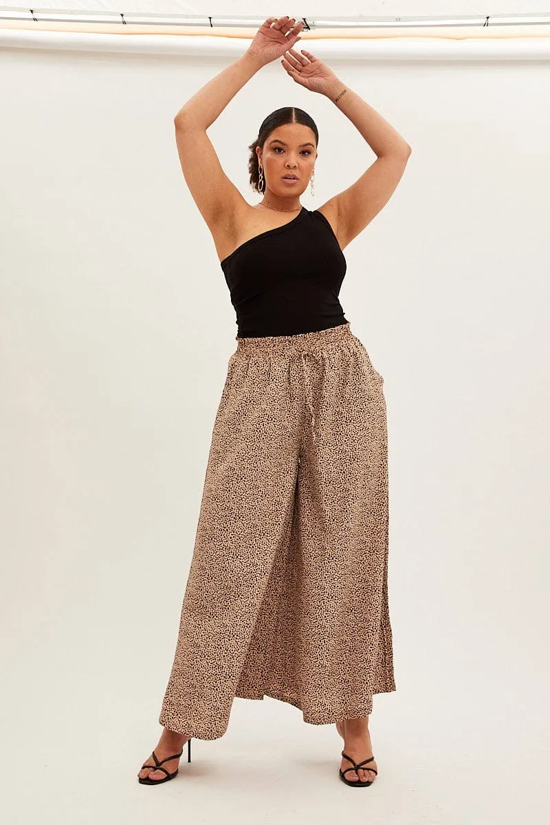 Animal Print Wide Leg Pants High Rise Heat Friendly Simple Silhouette