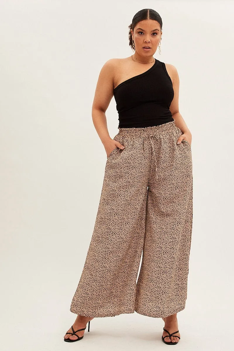 Animal Print Wide Leg Pants High Rise AbrasionResistantFabric