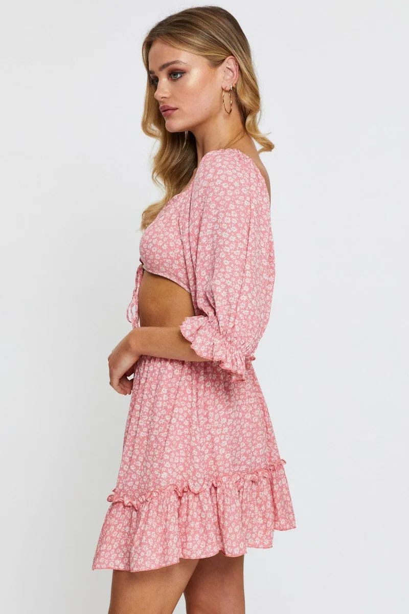 Print Mini Dress Long Sleeve Heat Light