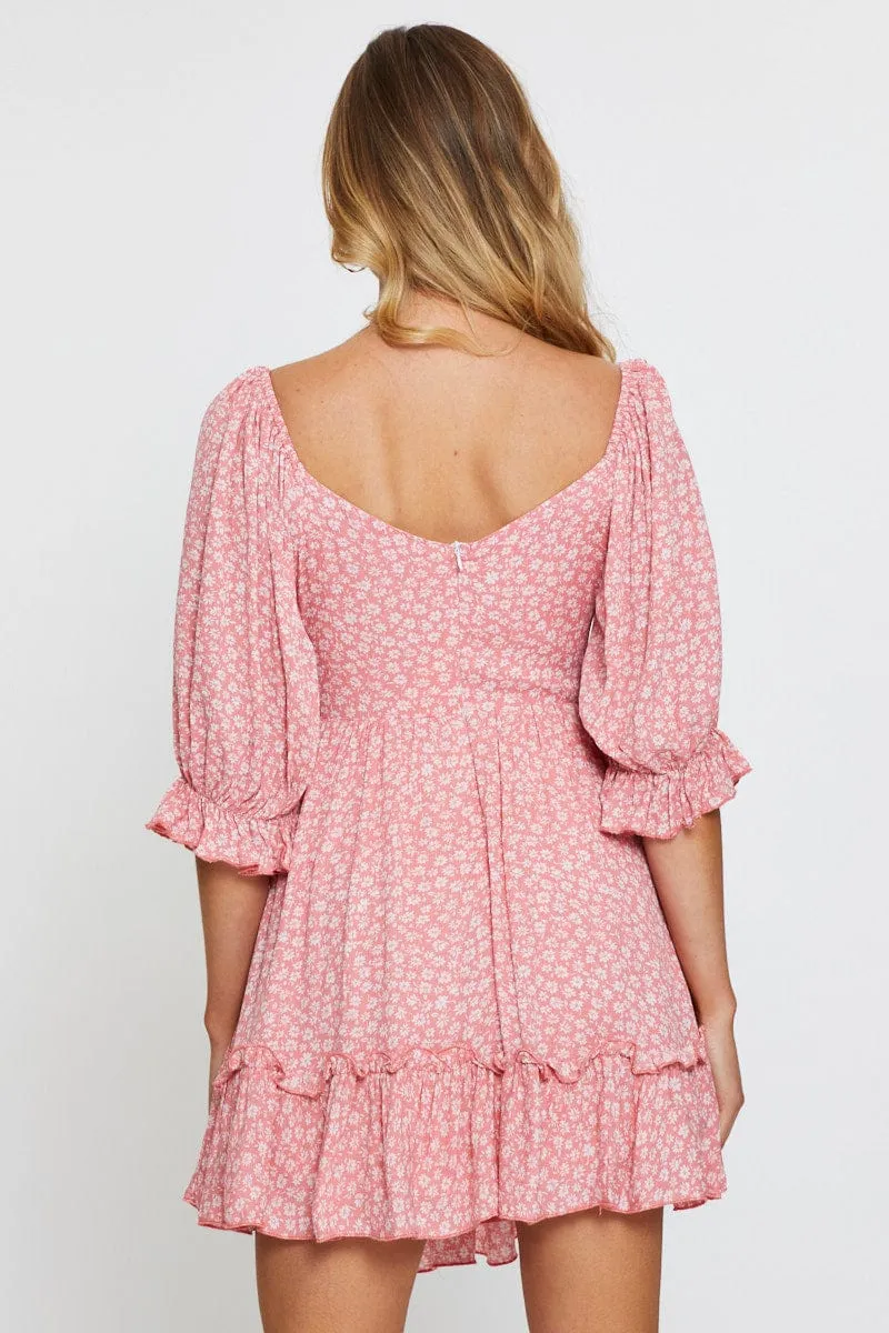Soft Touch Print Mini Dress Long Sleeve