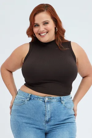 Brown Tank Top High Neck Seamless AntimicrobialTreatment
