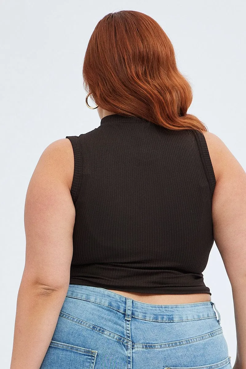 Soft Jersey Brown Tank Top High Neck Seamless
