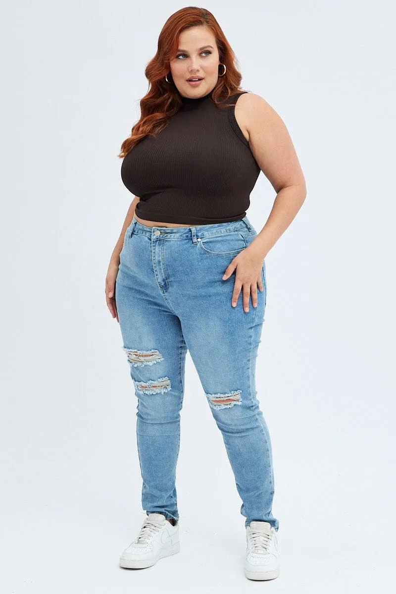 Brown Tank Top High Neck Seamless Ventilated Back Panels Cold Weather Outfit