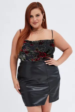 Black Floral Cowl Top Sleeveless Burnt Out Downtown Cool
