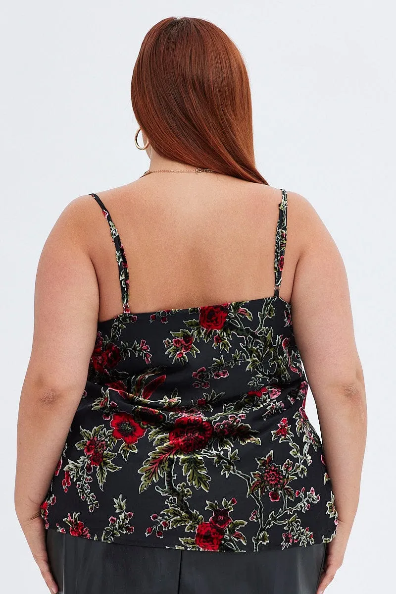 Black Floral Cowl Top Sleeveless Burnt Out Sporty Shorts