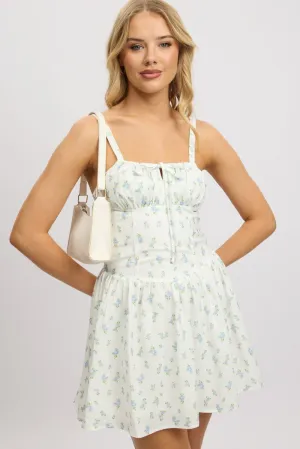 Dry Touch White Ditsy Fit And Flare Dress Drop Waist Mini