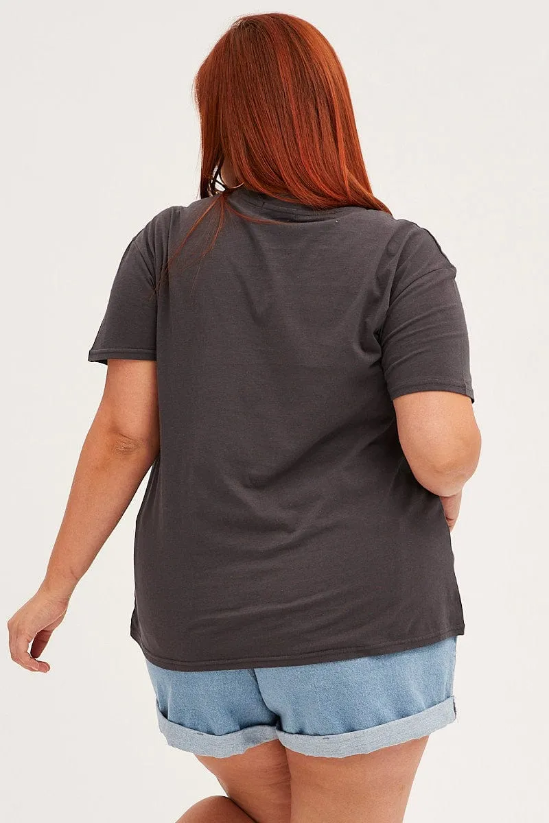 Trendy Tops Fashionable Option Grey Graphic T-shirt Short Sleeve Lightning Bolt