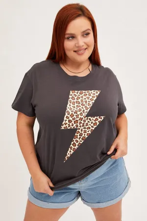 Timeless Comfort Wear Grey Graphic T-shirt Short Sleeve Lightning Bolt