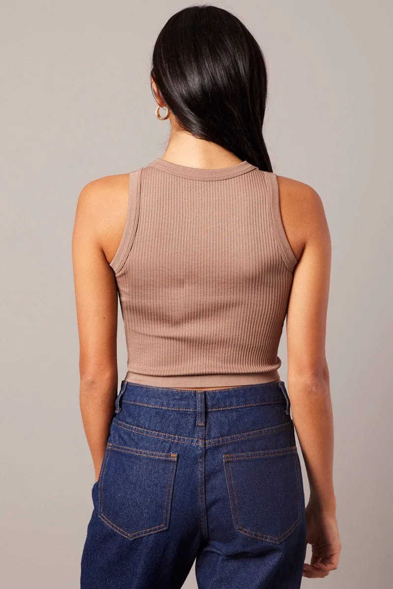 LightweightDesign AI Core Brown Tank Top Crew Neck Seamless