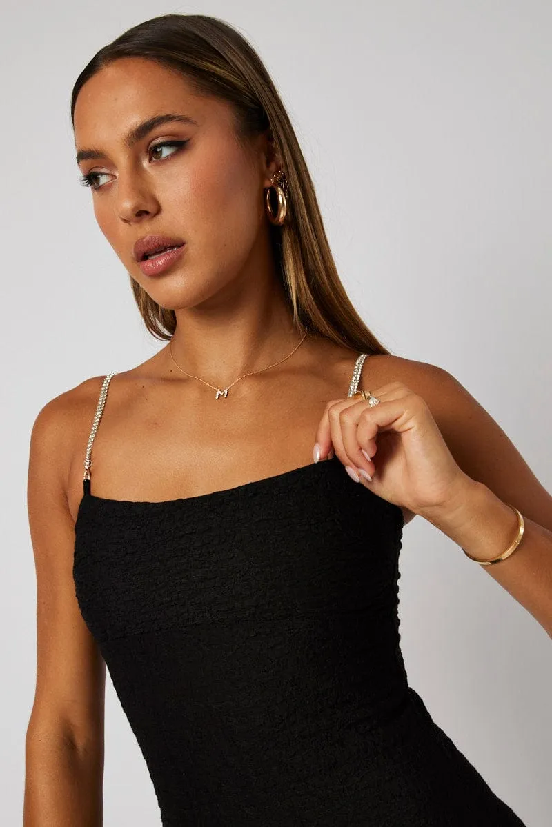 Outdoor Fashion Black Textured Bodycon Dress