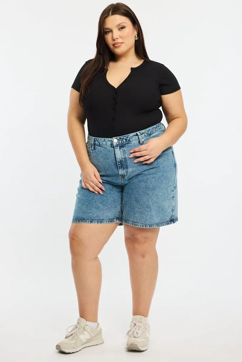 CompactFold QuickDrying Material Denim Relaxed Shorts Knee Length