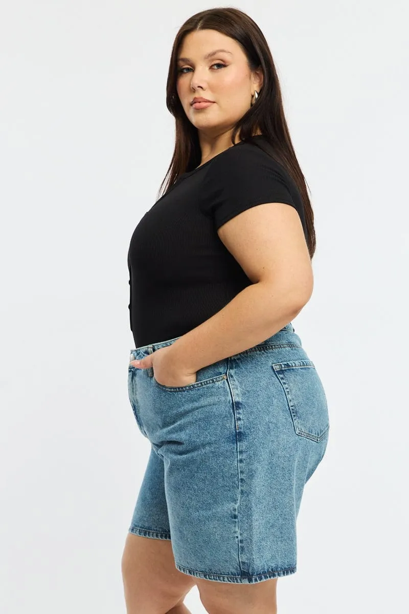 Comfortable Sweater Denim Relaxed Shorts Knee Length