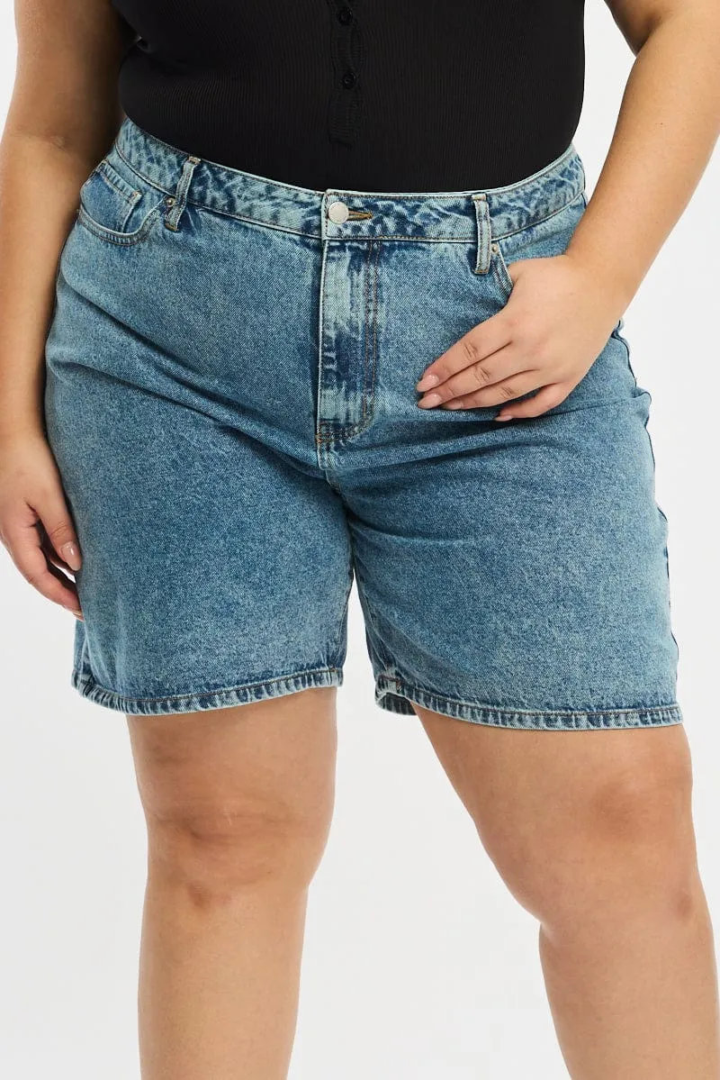 WaterRepellent Surface Denim Relaxed Shorts Knee Length