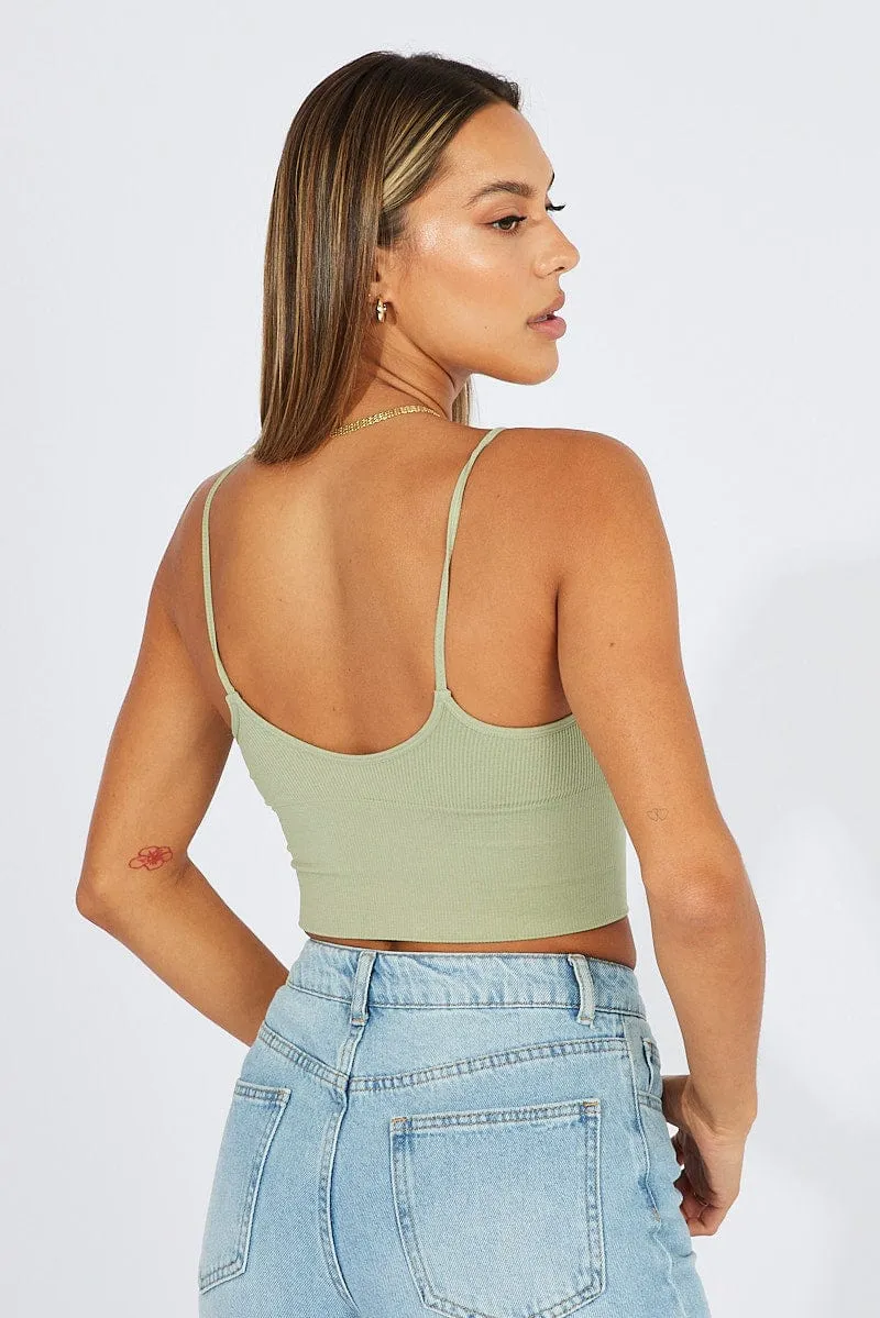 Rugged shoes Green Bralette Round Neck Seamless