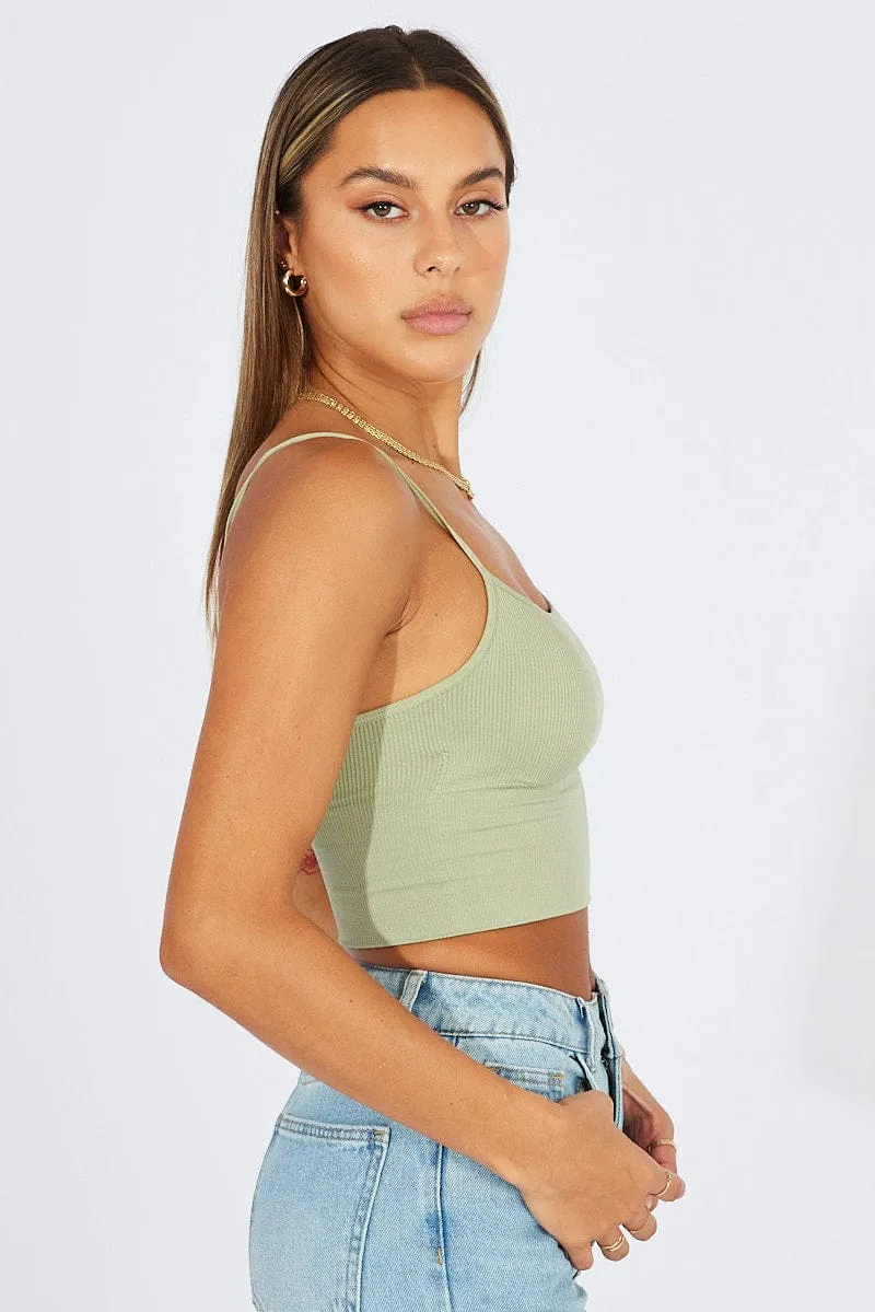 UVProtection Coating Green Bralette Round Neck Seamless