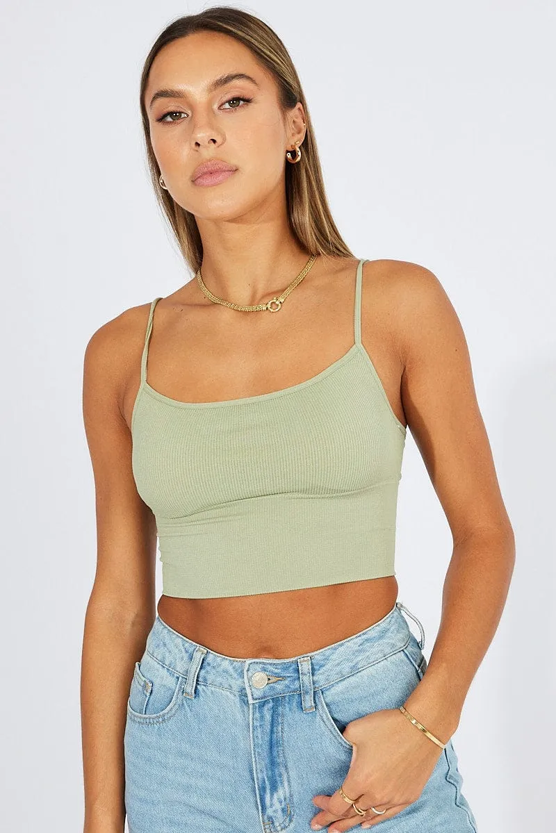 Green Bralette Round Neck Seamless Transitional Clothing Bright Color