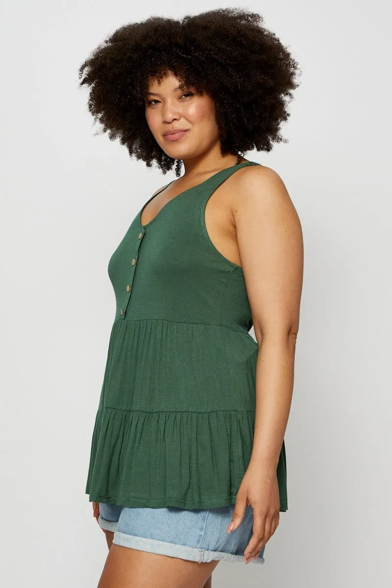 Boss Vibe QuickRelease Fasteners Green Tank Top Peplum Scoop Neck Jersey Button Front