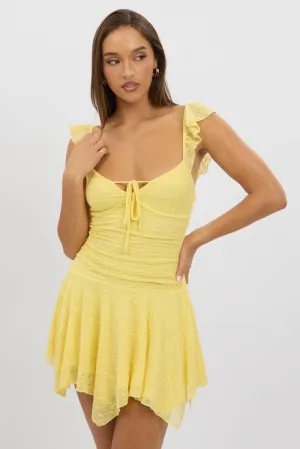 Active Fit Yellow A-Line Dress Frilled Sleeve Mini Lace