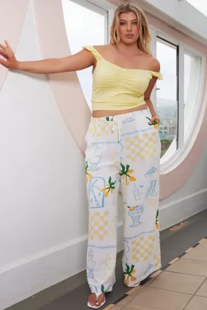 Casual Comfort Flexible Knees Yellow Abstract Wide Leg Pants