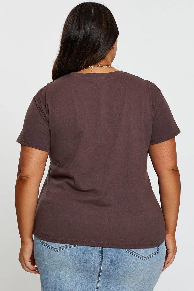 Easy Wear Look Brown Graphic T-shirt Eagle 1989 Short Sleeve Cotton