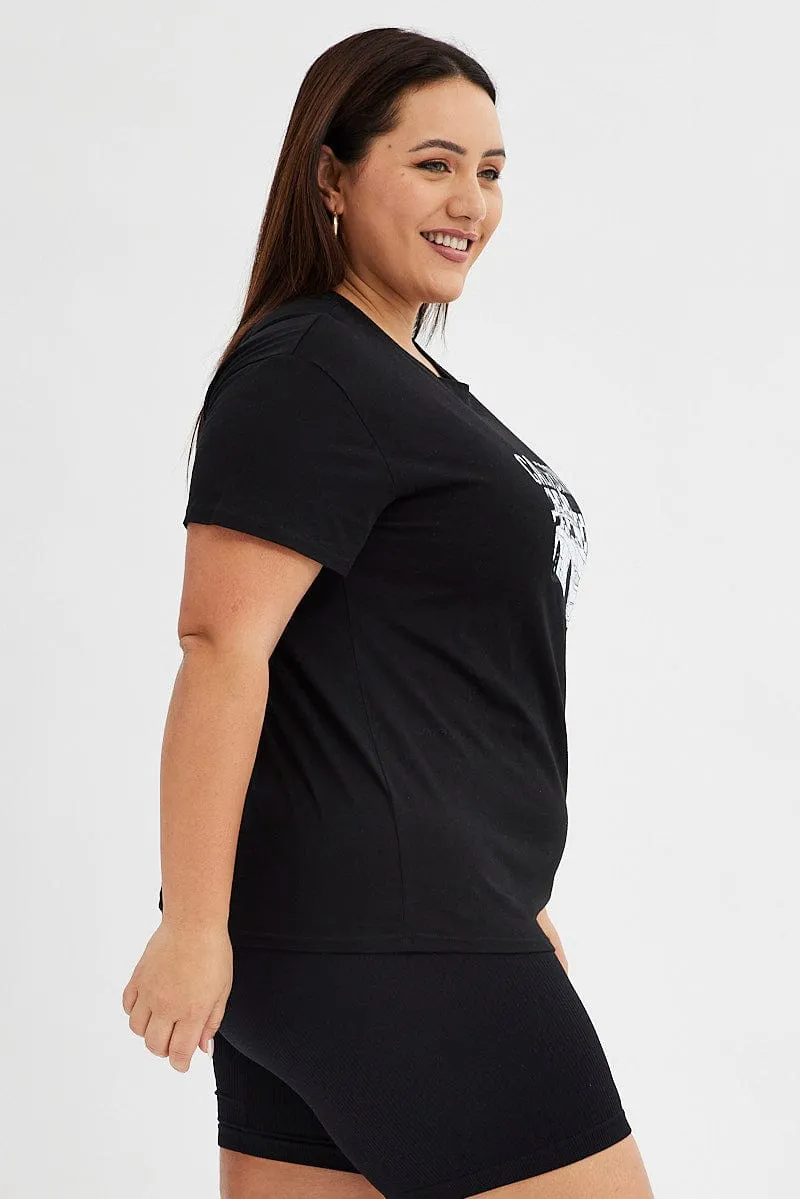 V-Neck Machine washable Black Graphic T-shirt California Speedway Short Sleeve