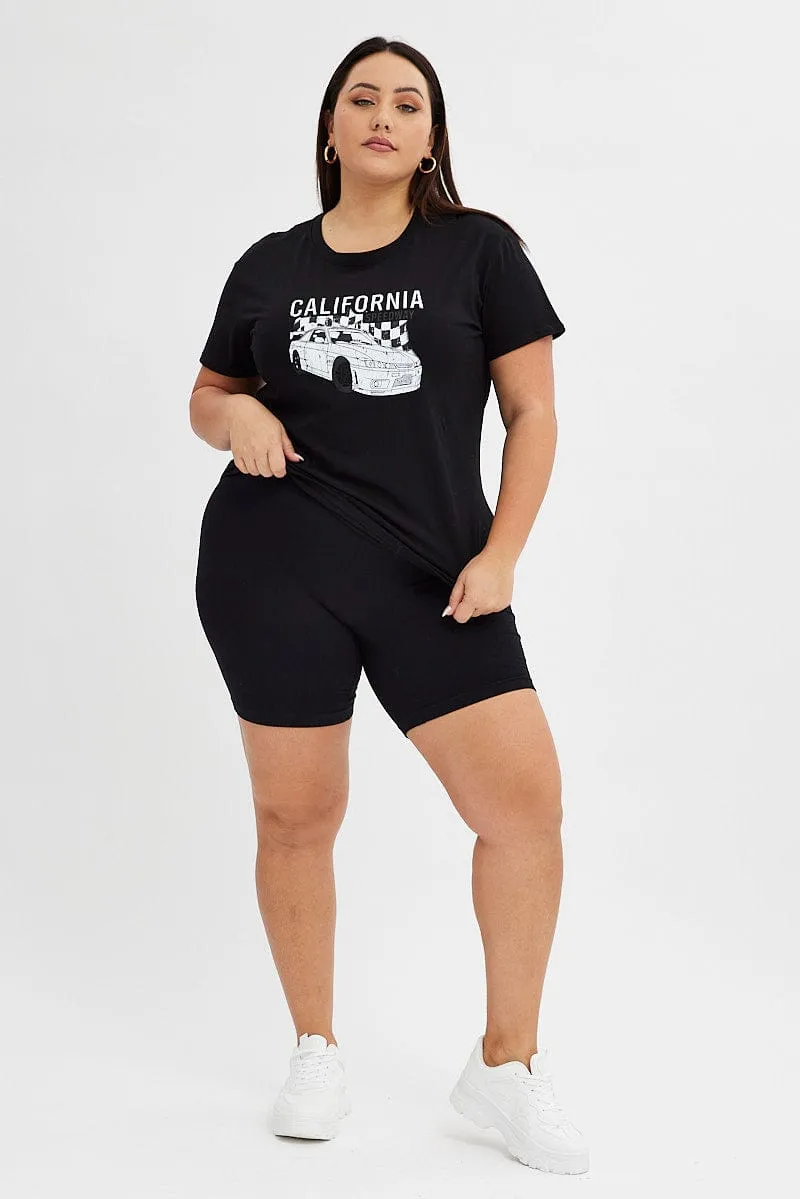 MinimalistDesign Black Graphic T-shirt California Speedway Short Sleeve