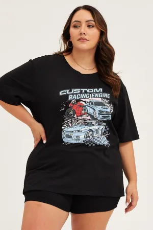 Black Crew Neck Short Sleeve Graphic T-shirt Informal charm Soft Touch Fabric