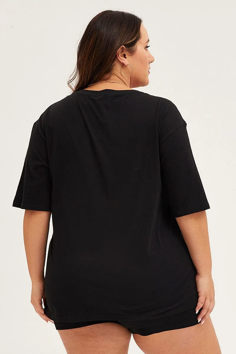 Black Crew Neck Short Sleeve Graphic T-shirt ComfortFirst