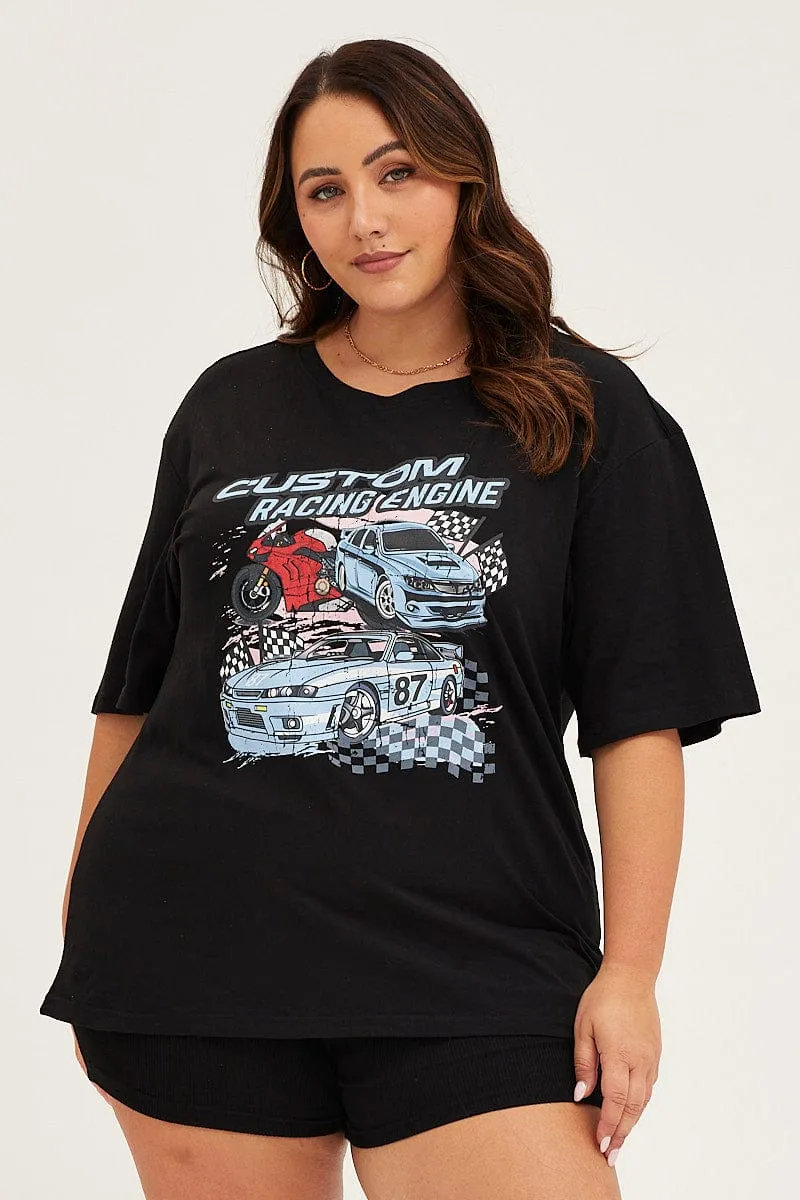 Short sleeved breeziness Black Crew Neck Short Sleeve Graphic T-shirt