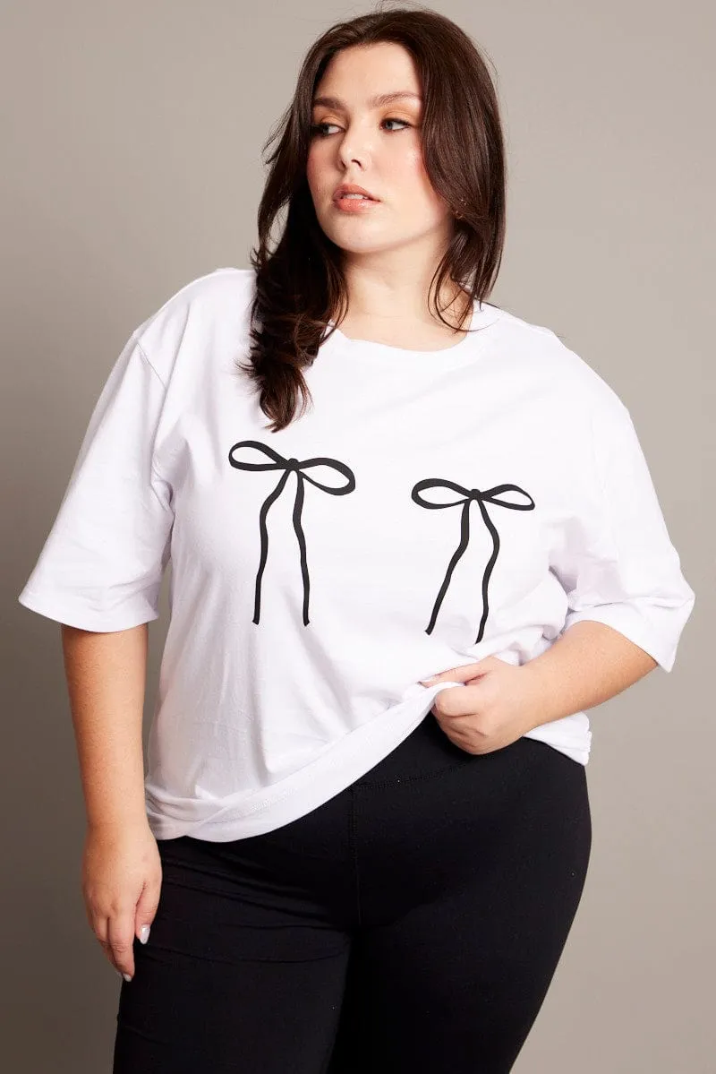 White Graphic T-shirt Short Sleeve Crew Neck ReinforcedHems
