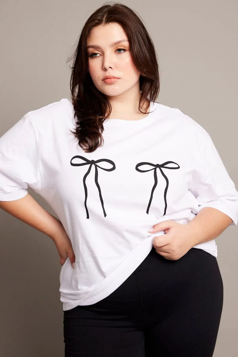Active Look White Graphic T-shirt Short Sleeve Crew Neck