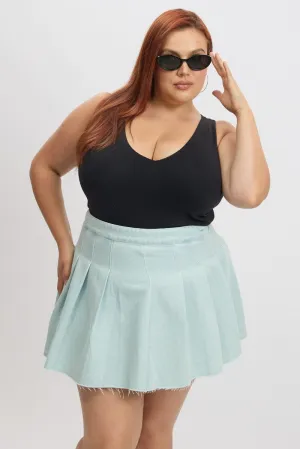 Denim Pleated Mini Tennis Skirt Layered Structure Basic Layers