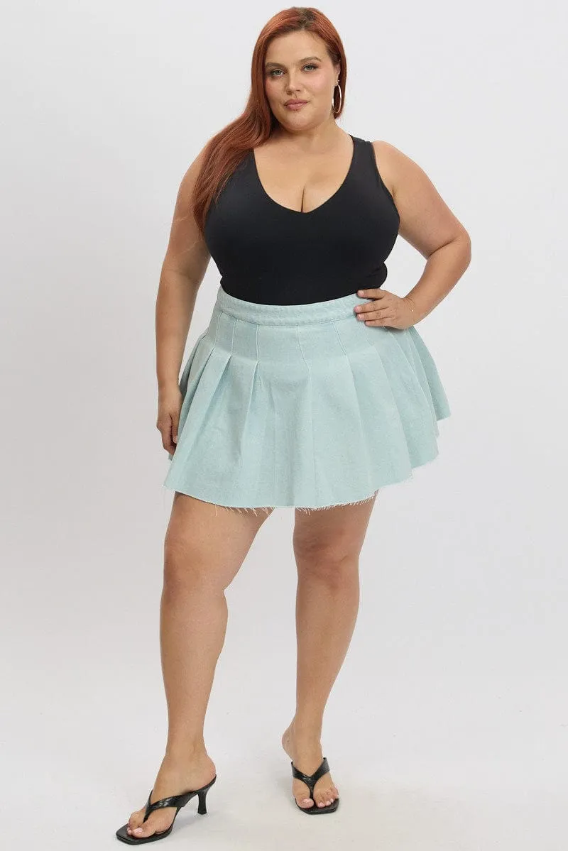 Edgy Look Denim Pleated Mini Tennis Skirt