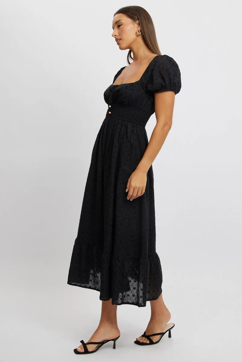 Black Maxi Dress Puff Sleeve Eyelet Fabric With a flattering shape and versatile design this dress is perfect for all occasions