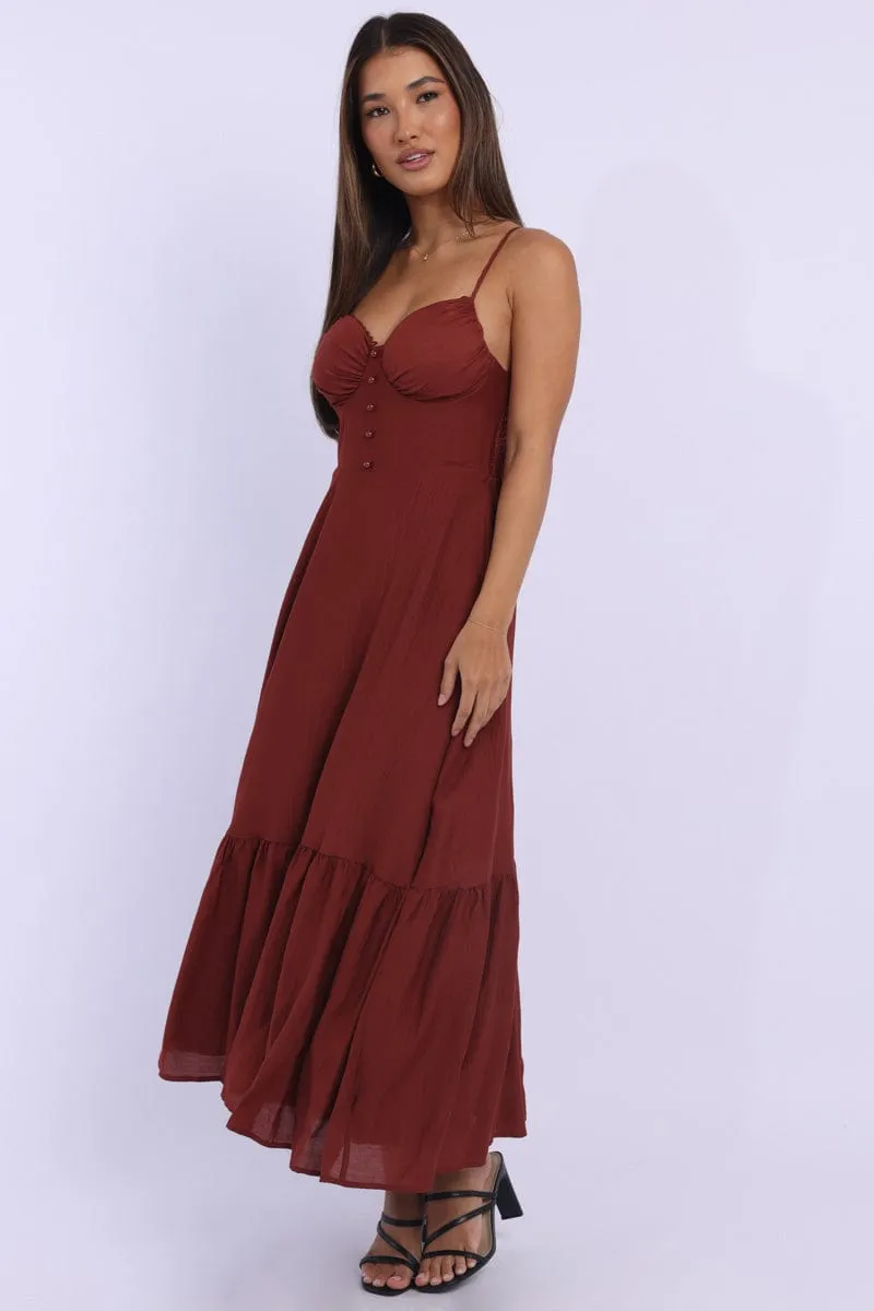 Red Maxi Dress Tiered Onyx Shine Iron Gate