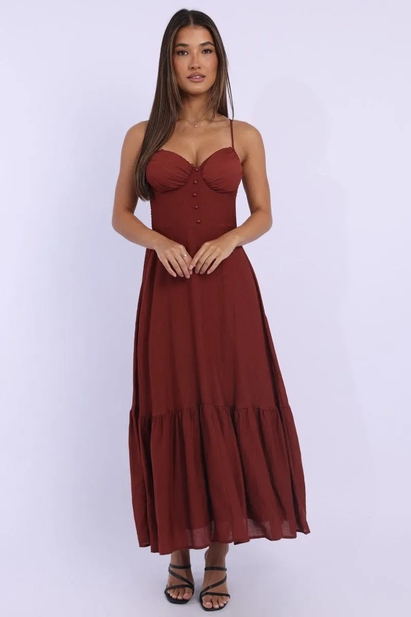 Evening Gold Red Maxi Dress Tiered