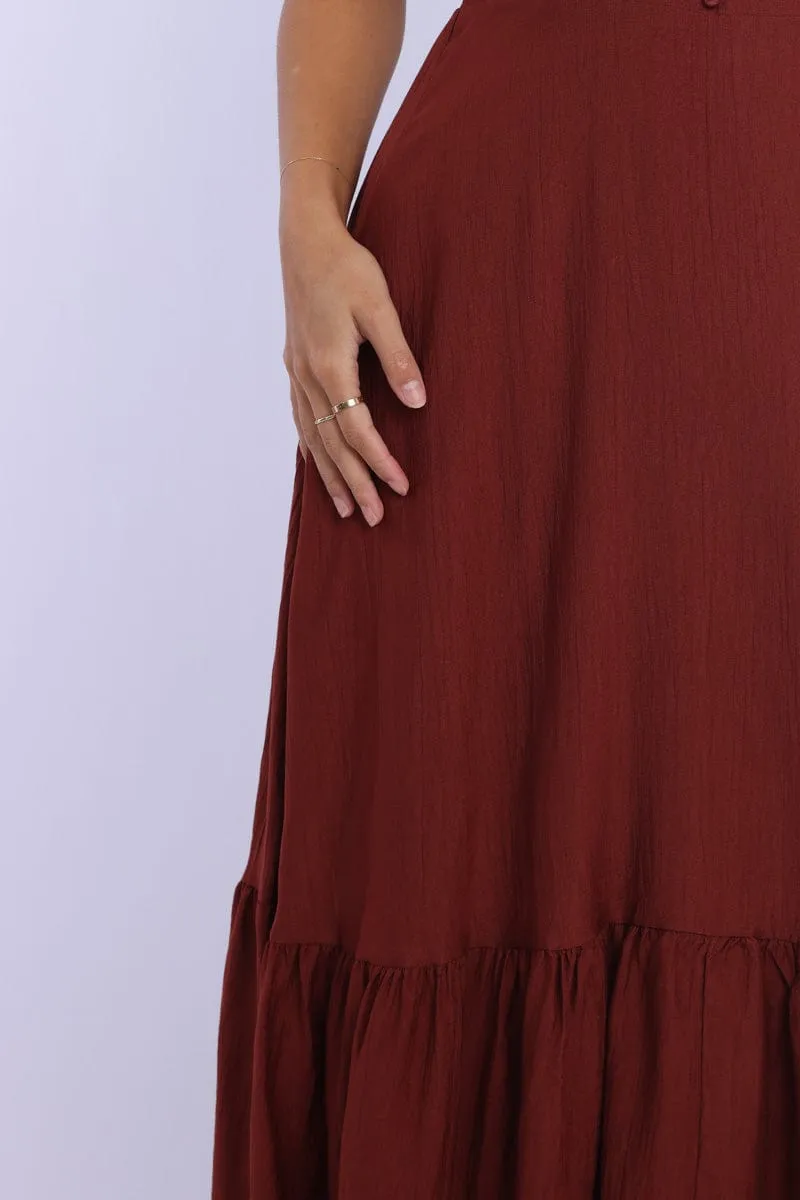Red Maxi Dress Tiered Formal outdoor event dress Coral Glow