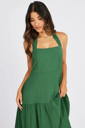 Romance Feel Green Maxi Dress Square Neck Tiered
